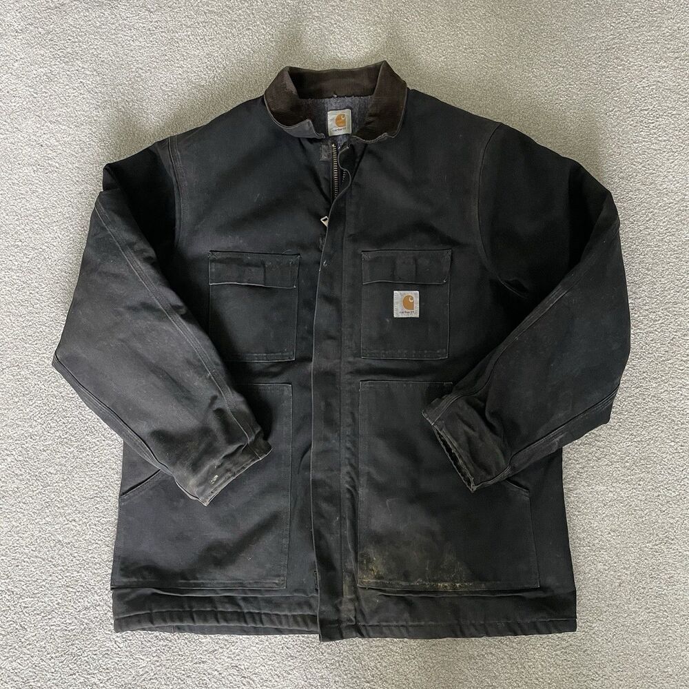 Carhartt Vintage 1990's Blanket Lined Chore Jacket Work Coat Black Men's Size XL - Picture 1 of 16